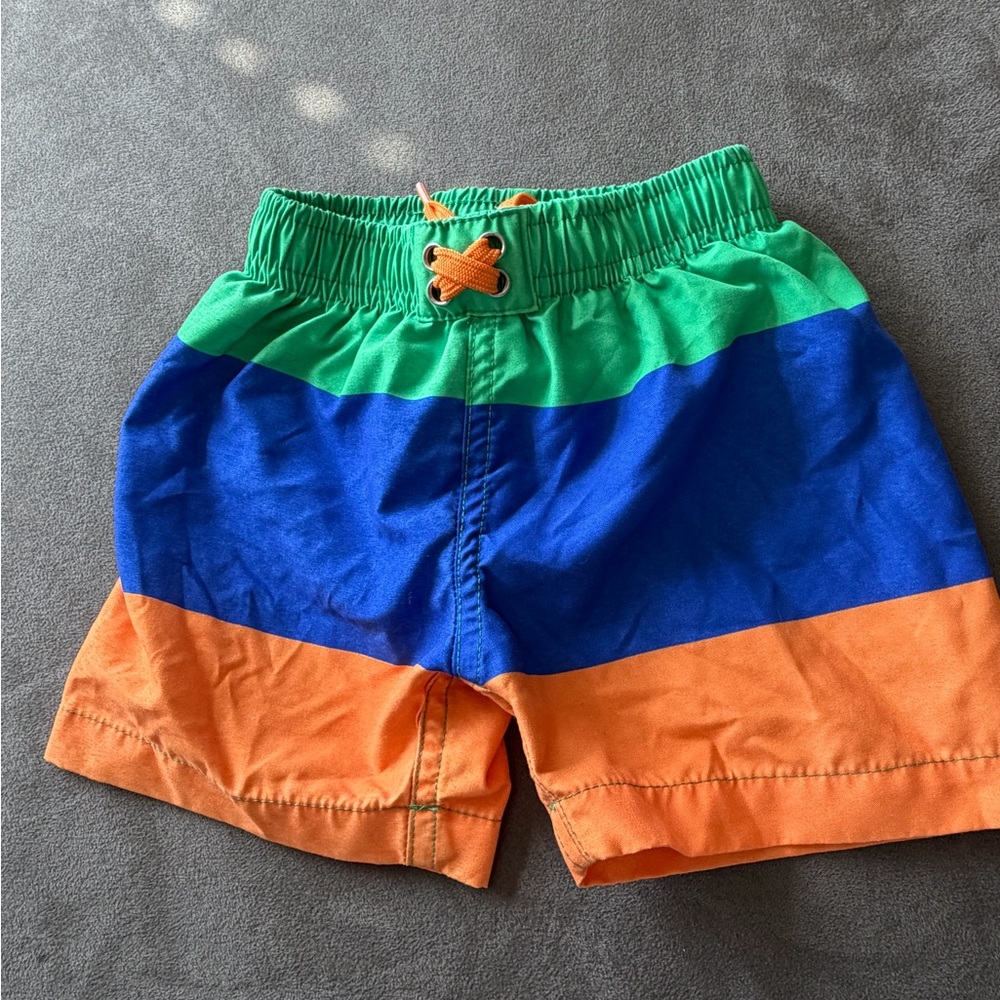 Wetsuit Striped Boys Swim Trunks in Green, Blue & Orange 6 months